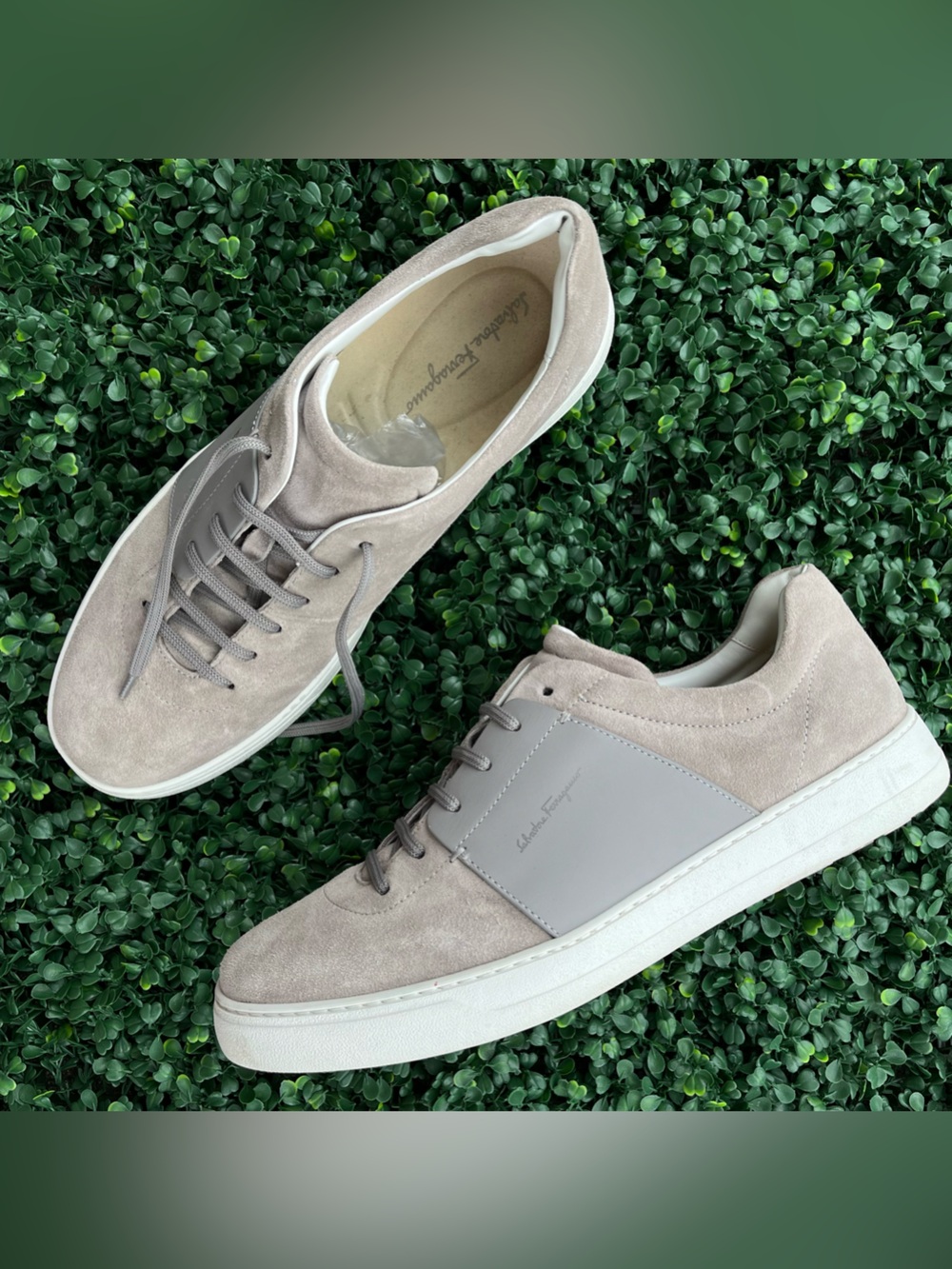 SALVATORE FERRAGAMO Gancini Grey Suede Sneakers Lace Up sz. 12